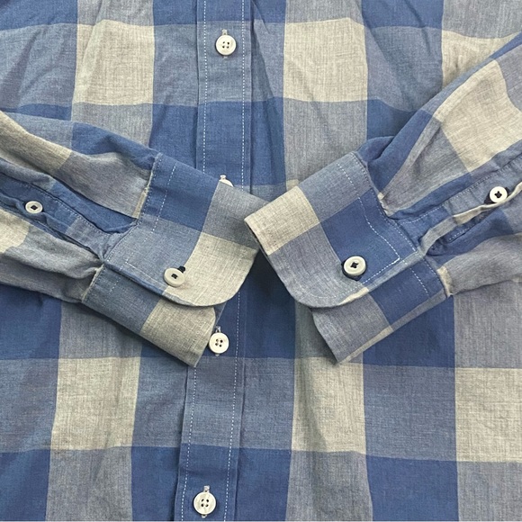 UNTUCKit Slim Fit Gingham Plaid Blue Long Sleeve Button Up Shirt Size Large - Picture 6 of 11